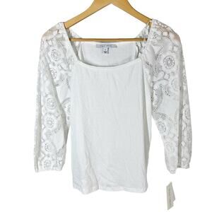 Single Thread Knit Gauze Off Shoulder Lace Sleeves Romantic Top Size Small